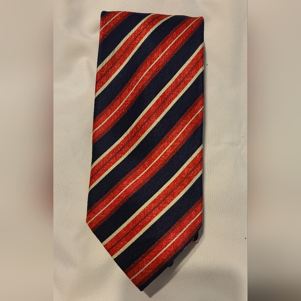 Santistefano silk tie Stripped Red Blue Cream